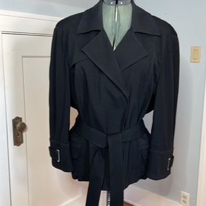 St. John SoCa Shrunken Stretch Bld Midnight True Black XL Trench Jacket 3/4 Slv